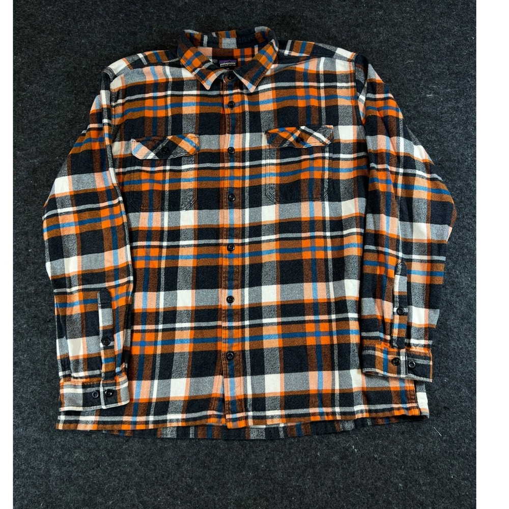 Vintage Patagonia Organic Cotton Fjord Flannel Shirt Mens XXL Orange Heavyweight